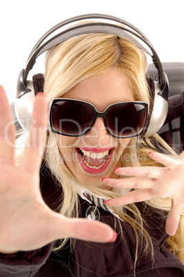 close view of shouting woman enjoying music