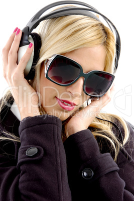 close view of woman enjoying music