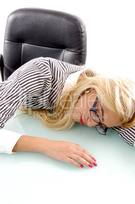 front view of businesswoman sleeping in office