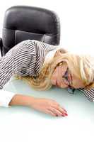 front view of businesswoman sleeping in office