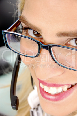 close view of smiling customer care provider