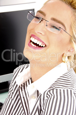 side view of pleased businesswoman