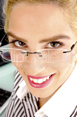 close up view of young businesswoman