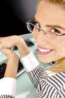 close view of smiling businesswoman