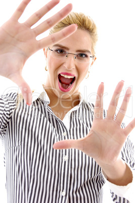 front view of shouting businesswoman