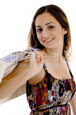 young female with shopping bags