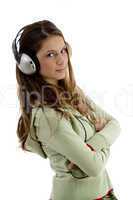 music listening female looking at camera