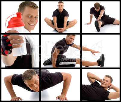 young sport man in different poses with block