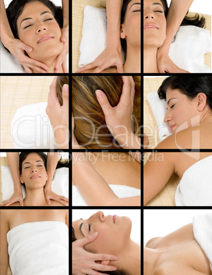 different poses of woman getting message