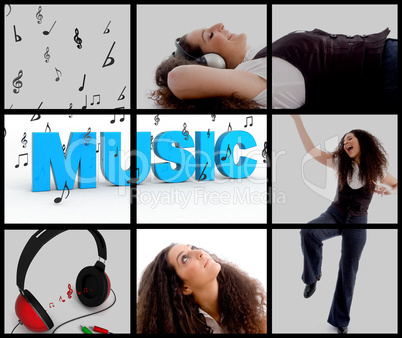 woman with headphone and enjoying music