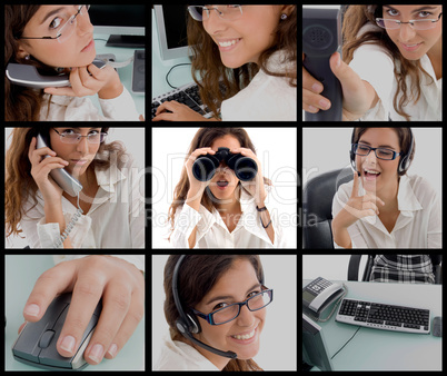 different poses of working woman