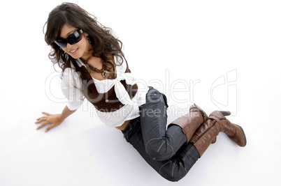 fashion model posing lying on floor