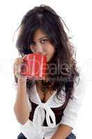 sexy teenager posing with coffee mug
