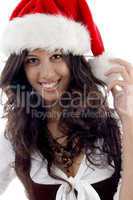 attractive woman in christmas hat