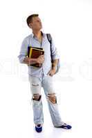 full body pose of student holding his books
