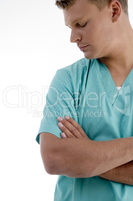 half length view of doctor with folded hands