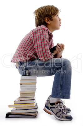 thinking student with books copyspace