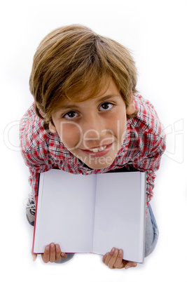 top view of boy showing book