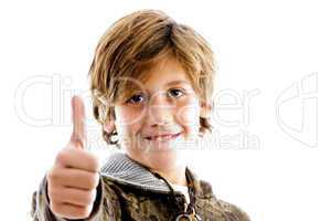 front view of pleased kid with thumbs up