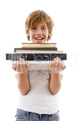 front view of boy holding books