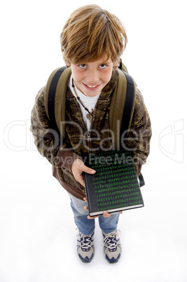 top view of schoolboy ready for school