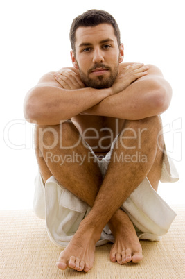 front view of man in towel