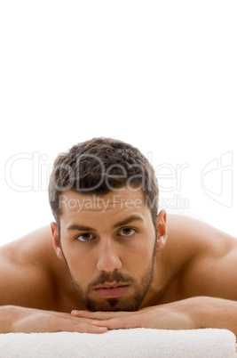 front view of man relaxing in spa resort