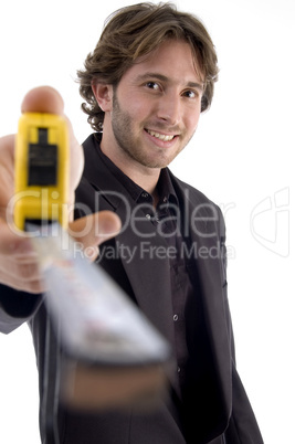 male showing measuring tape