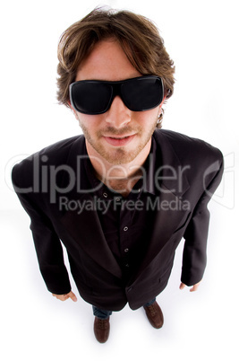 high angle view of man with sunglasses