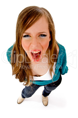 girl shouting to the camera portrait shot