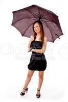 front view of woman holding umbrella