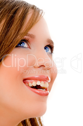halflength view of smiling female face