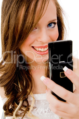 close view of woman holding mobile