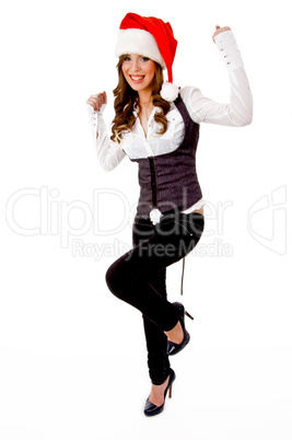 sidepose of pleased young christmas woman