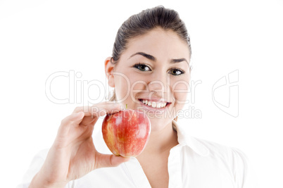 young attractive model holding an apple