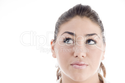 close up of young attractive model looking upwards