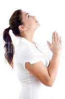 beautiful young female praying to god