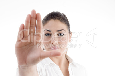 young attractive woman with stopping gesture