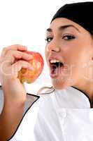 chef going to eat apple