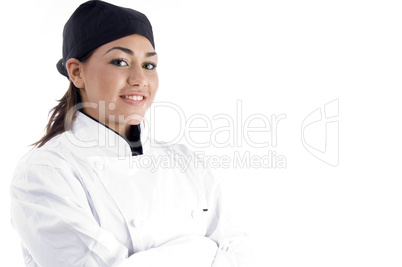 close up view of professional female chef