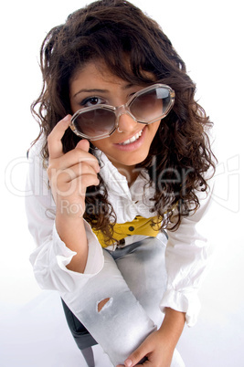 woman winking behind the eyeglasses