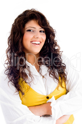 beautiful young woman posing with curly hairs