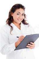 female doctor giving prescription
