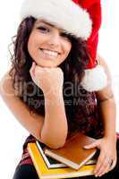 young student wearing christmas hat