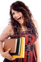 cheerful female with books