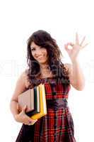college student showing ok sign