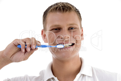 healthy male cleaning his teeth