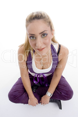 high angle view of sitting woman