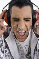 shouting boy with headphone