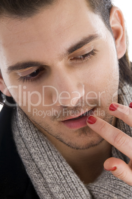 lips of man being touched by female hands